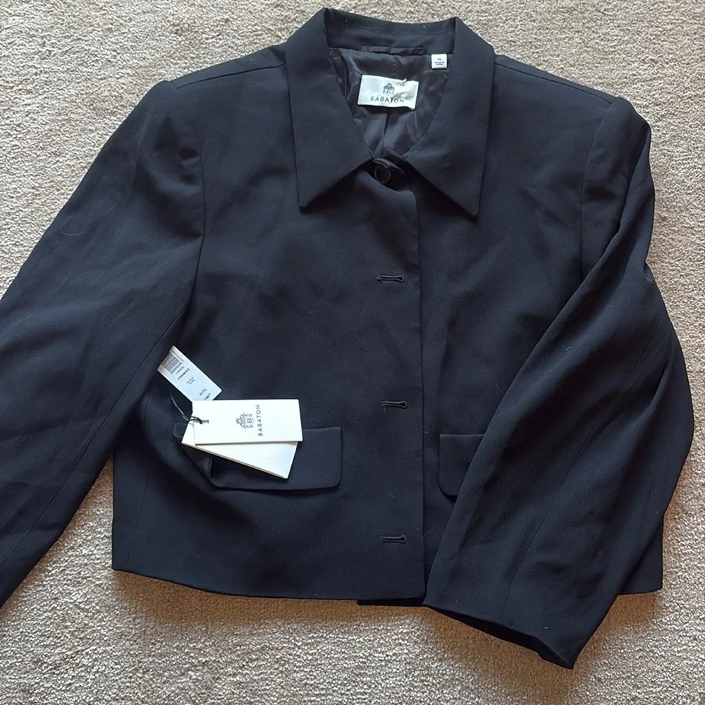 Aritzia Babaton Frances Jacket Black Button-Front Mirror Crepe - Picture 3 of 3